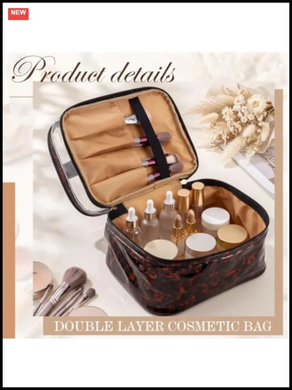 Waterproof PVC Double Layer Tortoise Shell Cosmetic Bag Toiletry Organizer